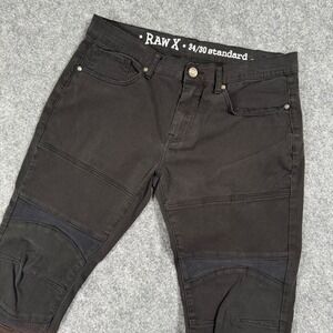 RAW X‎ Mens Moto Biker Jeans 34/30 Standard Black Denim Slim Fit Stretch